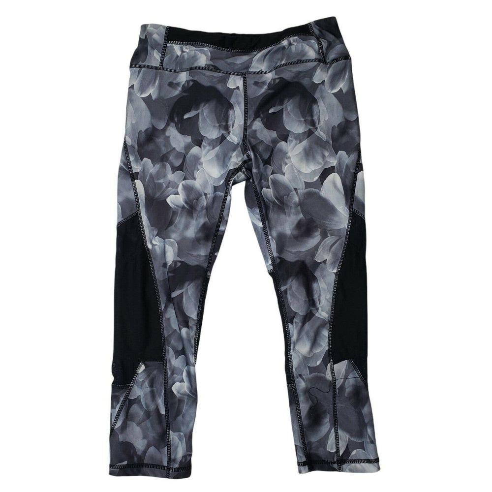 Kyodan Black Gray Floral Yoga Leggings. Size M Mid-Calf Capris Exercise
